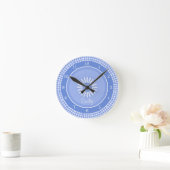 Blue Gingham Checks Numbered Runde Wanduhr (Zuhause)