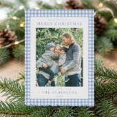 Blue Gingham Christmas Foto Feiertagskarte