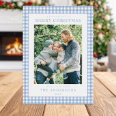 Blue Gingham Christmas Foto Feiertagskarte