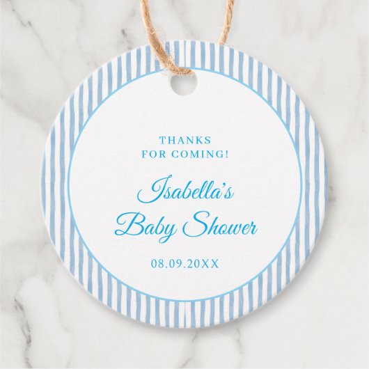 Blue Gingham Classic Elegant Baby Shower Favor Geschenkanhänger (Vorderseite)