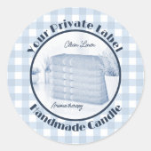 Blue Gingham Clean Linen Handmade Candle Label Runder Aufkleber (Vorderseite)