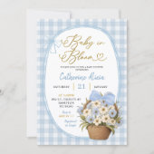 Blue Gingham Coquette Baby in Bloom Baby Shower Einladung (Vorderseite)