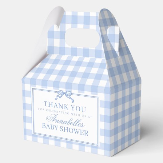 Blue Gingham Coquette Bow Baby Shower Gable Favor Geschenkschachtel (Vorderseite)