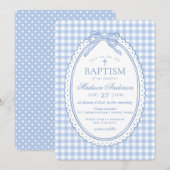 Blue Gingham Coquette Bow Baptism Einladung (Vorne/Hinten)