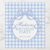 Blue Gingham Coquette Bow Birthday Party Weinetikett (Einzelnes Label)