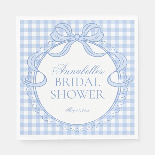 Blue Gingham Coquette Bow Bridal Shower Dessert Serviette (Vorderseite)