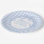 Blue Gingham Coquette Bow Bridal Shower Pappteller (Schrägansicht)