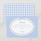 Blue Gingham Coquette Bow Details Card Begleitkarte (Vorne/Hinten)