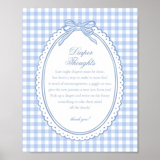 Blue Gingham Coquette Bow Diaper Thoughts Baby Poster (Vorne)