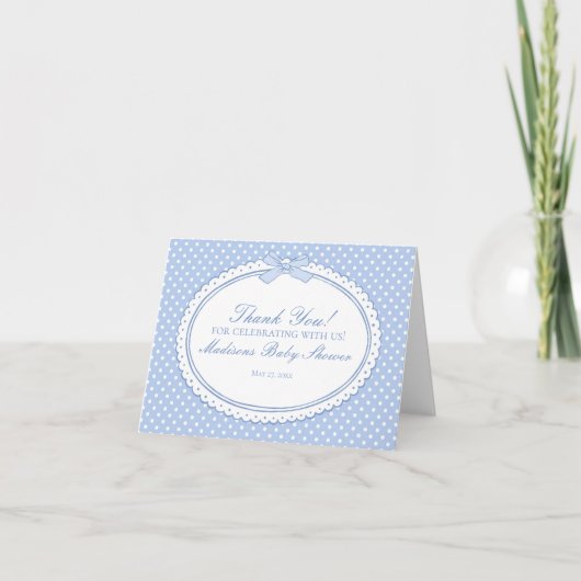 Blue Gingham Coquette Bow Thank You Card  Dankeskarte (Vorderseite)