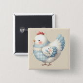 Blue Gingham Cottage Hen Button (Vorne & Hinten)
