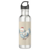 Blue Gingham Cottage Hen Edelstahlflasche (Vorderseite)