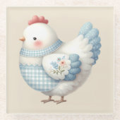 Blue Gingham Cottage Hen Glasuntersetzer (Vorderseite)