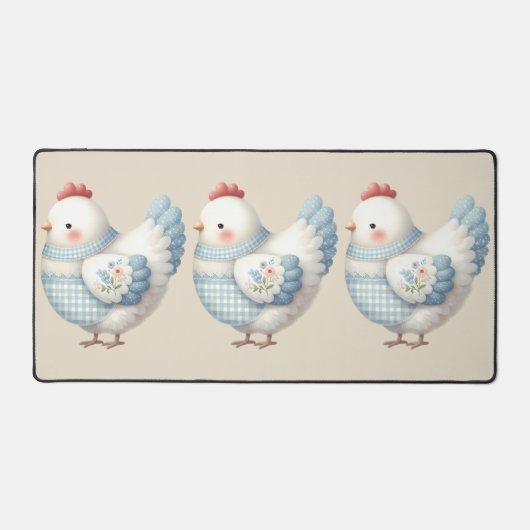Blue Gingham Cottage Hen Schreibtischunterlage (Vorderseite)