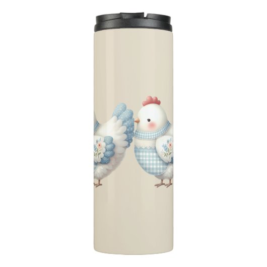 Blue Gingham Cottage Hen Thermosbecher (Rückseite)