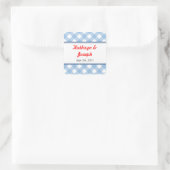 Blue Gingham Country picknick rustikale Gastgesche Quadratischer Aufkleber (Tasche)
