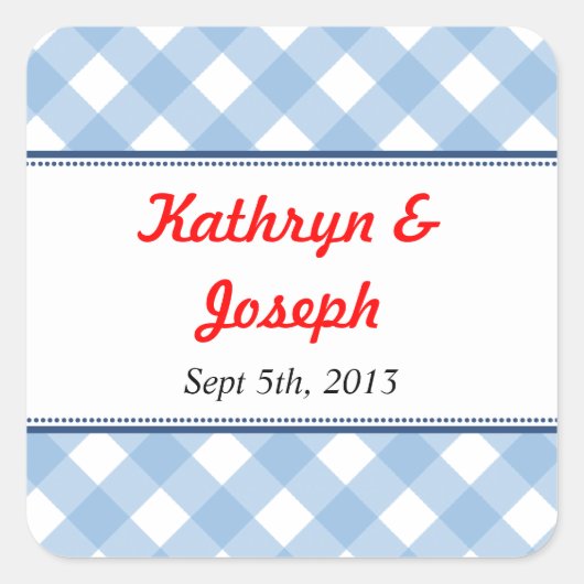 Blue Gingham Country picknick rustikale Gastgesche Quadratischer Aufkleber (Vorderseite)
