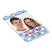 Blue Gingham Country rustikale Hochzeit speichern  Magnet (Rechte Seite)