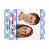 Blue Gingham Country rustikale Hochzeit speichern  Magnet (Horizontal)
