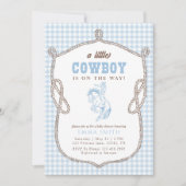 Blue Gingham Cowboy Baby Shower Vintage Preppy Einladung (Vorderseite)