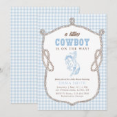 Blue Gingham Cowboy Baby Shower Vintage Preppy Einladung (Vorne/Hinten)