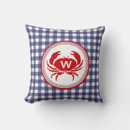 Blue Gingham & Crab Monogram Pillow Kissen