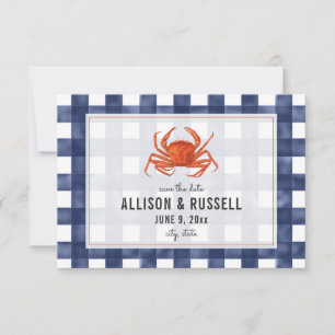 Blue Gingham Crab Rustic Wedding speichern das Dat Save The Date