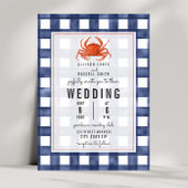 Blue Gingham Crab Wedding Einladung