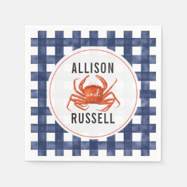 Blue Gingham Crab Wedding Napkins Serviette