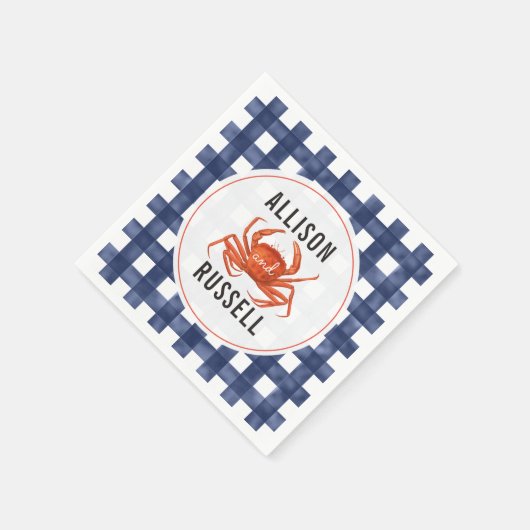 Blue Gingham Crab Wedding Napkins Serviette (Ecke)