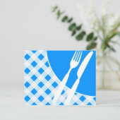 Blue Gingham & Cutlery Postkarte (Stehend Vorderseite)