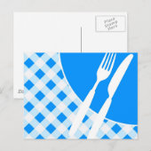 Blue Gingham & Cutlery Postkarte (Vorne/Hinten)