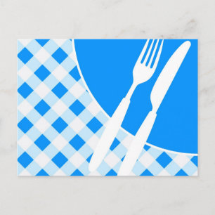 Blue Gingham & Cutlery Postkarte