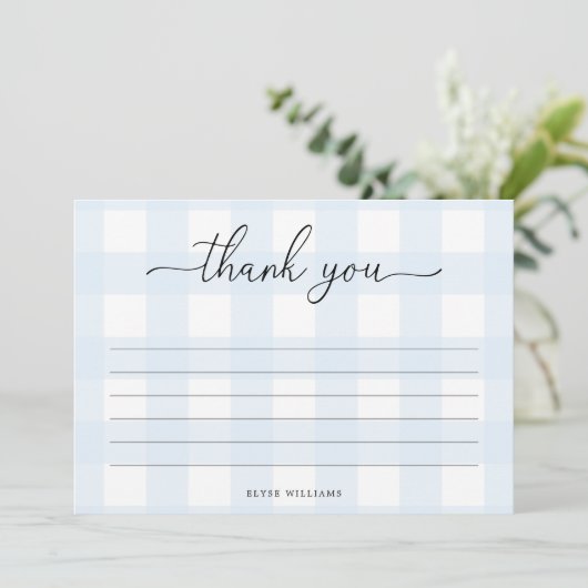 Blue Gingham Dankeschön Card Karte (Stehend Vorderseite)