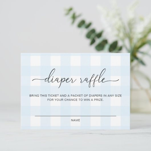 Blue Gingham Diaper Raffle Ticket Card Einladung (Stehend Vorderseite)