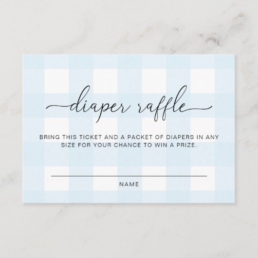 Blue Gingham Diaper Raffle Ticket Enclosure Card Begleitkarte (Vorderseite)