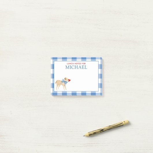 Blue Gingham Dog mit Bow Kids Custom Lunch Box Post-it Klebezettel (Auf Schreibtisch)