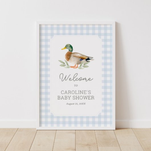 Blue Gingham Duck Baby Duck Begrüßungszeichen Poster