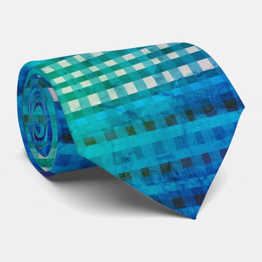 Blue Gingham Elegant Neck Tie Krawatte (Gerollt)