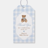 Blue Gingham Elegant Teddy Bear Baby Shower Geschenkanhänger (Vorderseite)