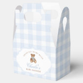 Blue Gingham Elegant Teddy Bear Baby Shower Geschenkschachtel (Geöffnet)