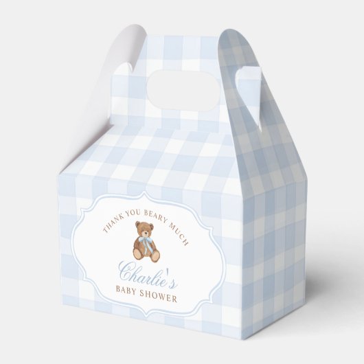 Blue Gingham Elegant Teddy Bear Baby Shower Geschenkschachtel (Vorderseite)