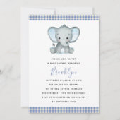 Blue Gingham Elephant Baby Shower Einladung (Vorderseite)