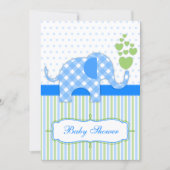 Blue Gingham Elephant Baby Shower Einladung (Vorderseite)