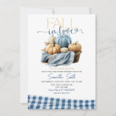 Blue Gingham Fall in Liebe Fall Theme Kinderdusche Einladung (Vorderseite)