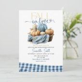 Blue Gingham Fall in Liebe Fall Theme Kinderdusche Einladung (Stehend Vorderseite)
