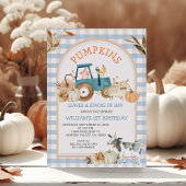Blue Gingham Fall Pumpkin Farm Animal Birthday Einladung