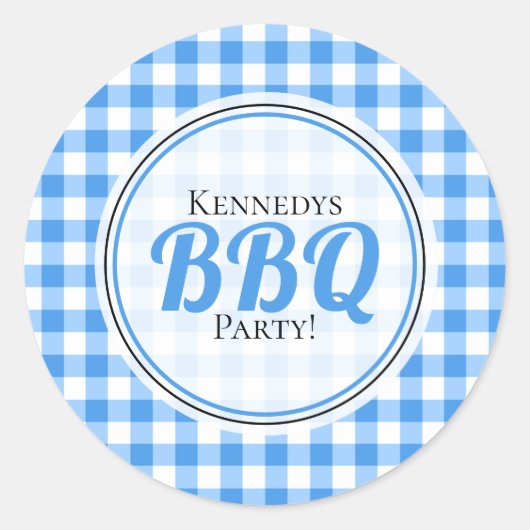 Blue Gingham Family Party GRILLEN Runder Aufkleber (Vorderseite)