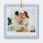 Blue Gingham Family Photo Keramikornament (Rückseite)
