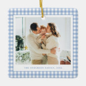 Blue Gingham Family Photo Keramikornament (Vorderseite)